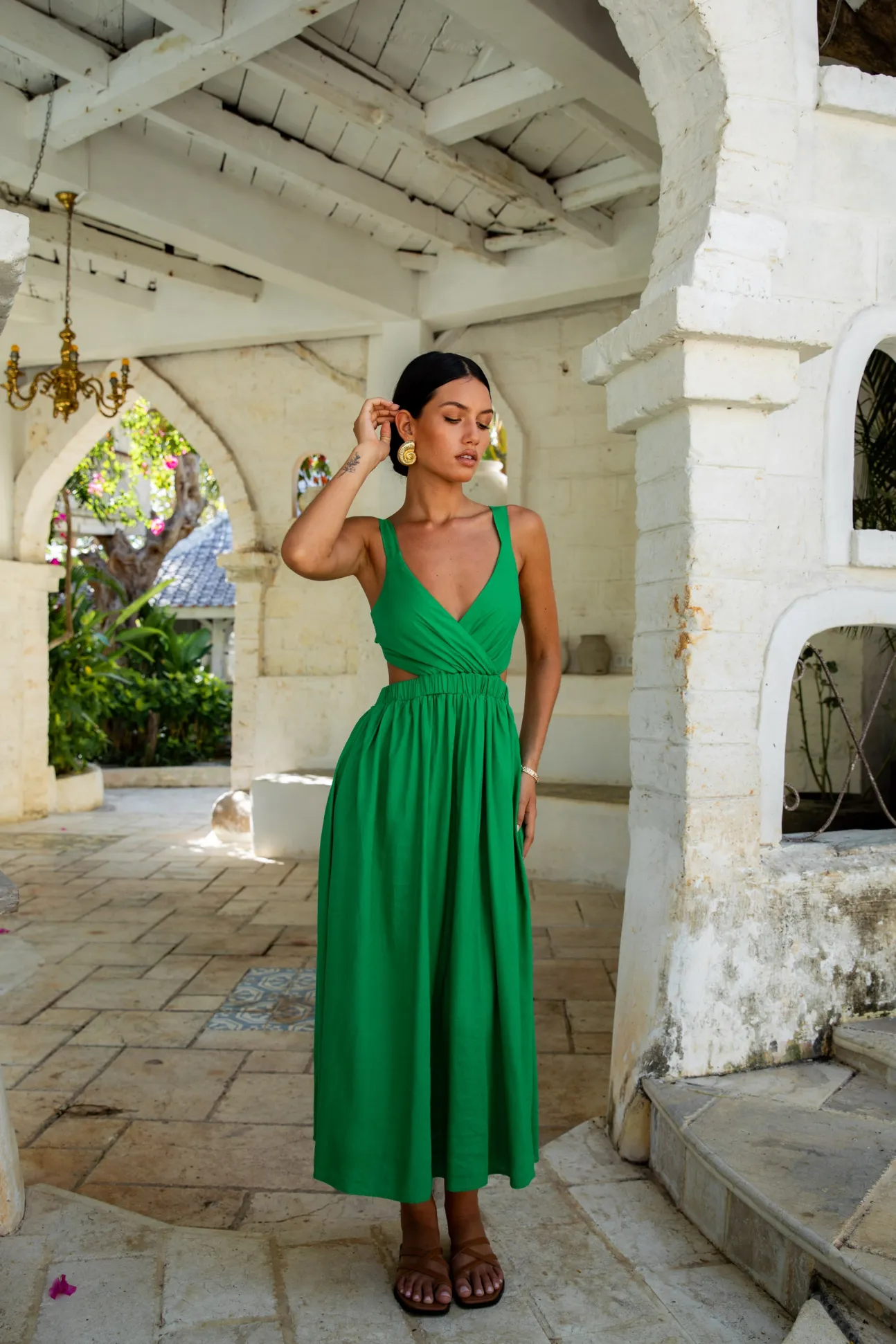 All The Girls Linen Maxi Dress Green