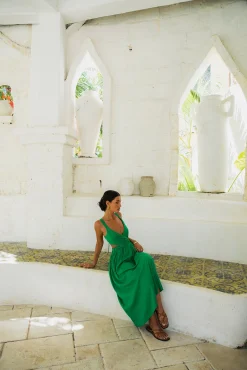 All The Girls Linen Maxi Dress Green