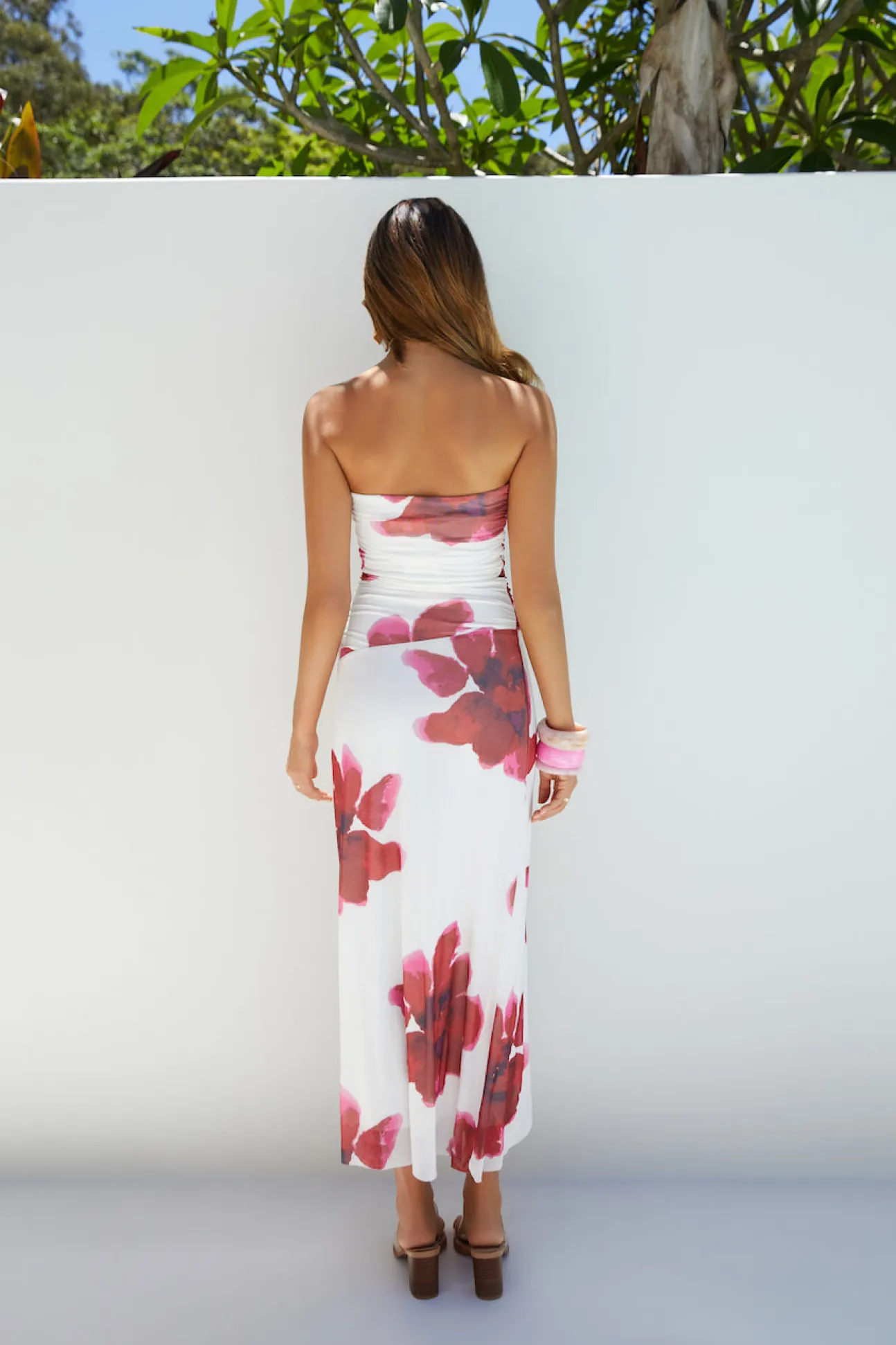 Amara Bloom Strapless Midi Dress Red