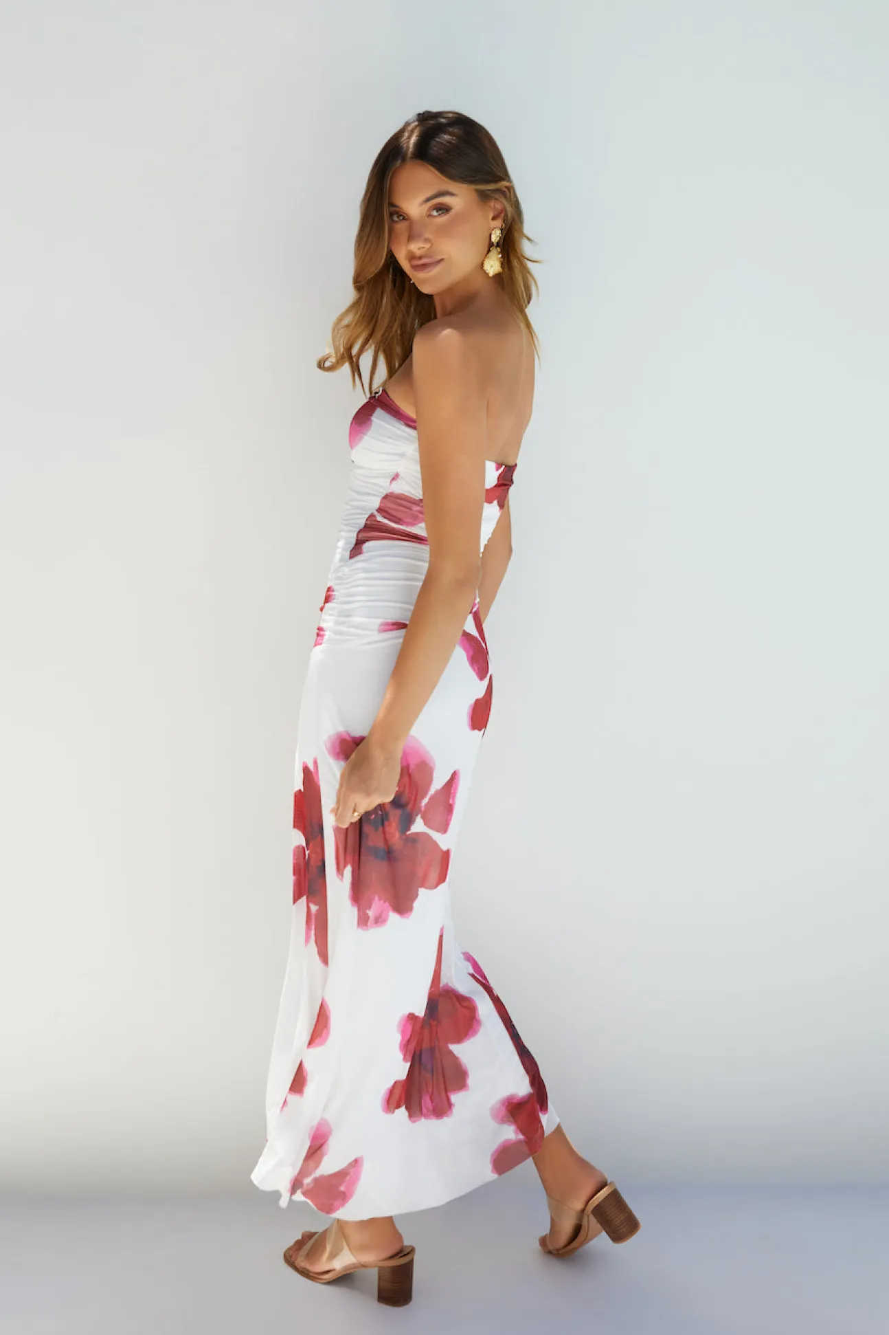 Amara Bloom Strapless Midi Dress Red