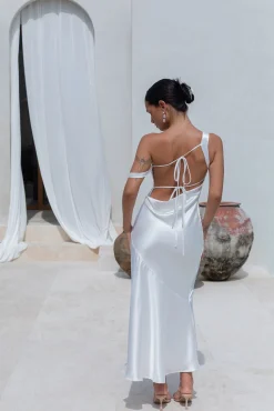 Angelica Satin Maxi Dress White