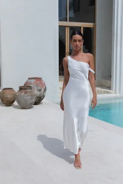 Angelica Satin Maxi Dress White