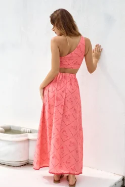 Another Round One Shoulder Crop Top Red