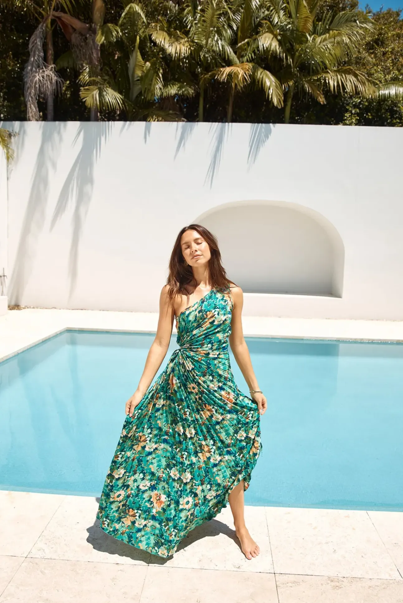 Aranya One Shoulder Maxi Dress Green