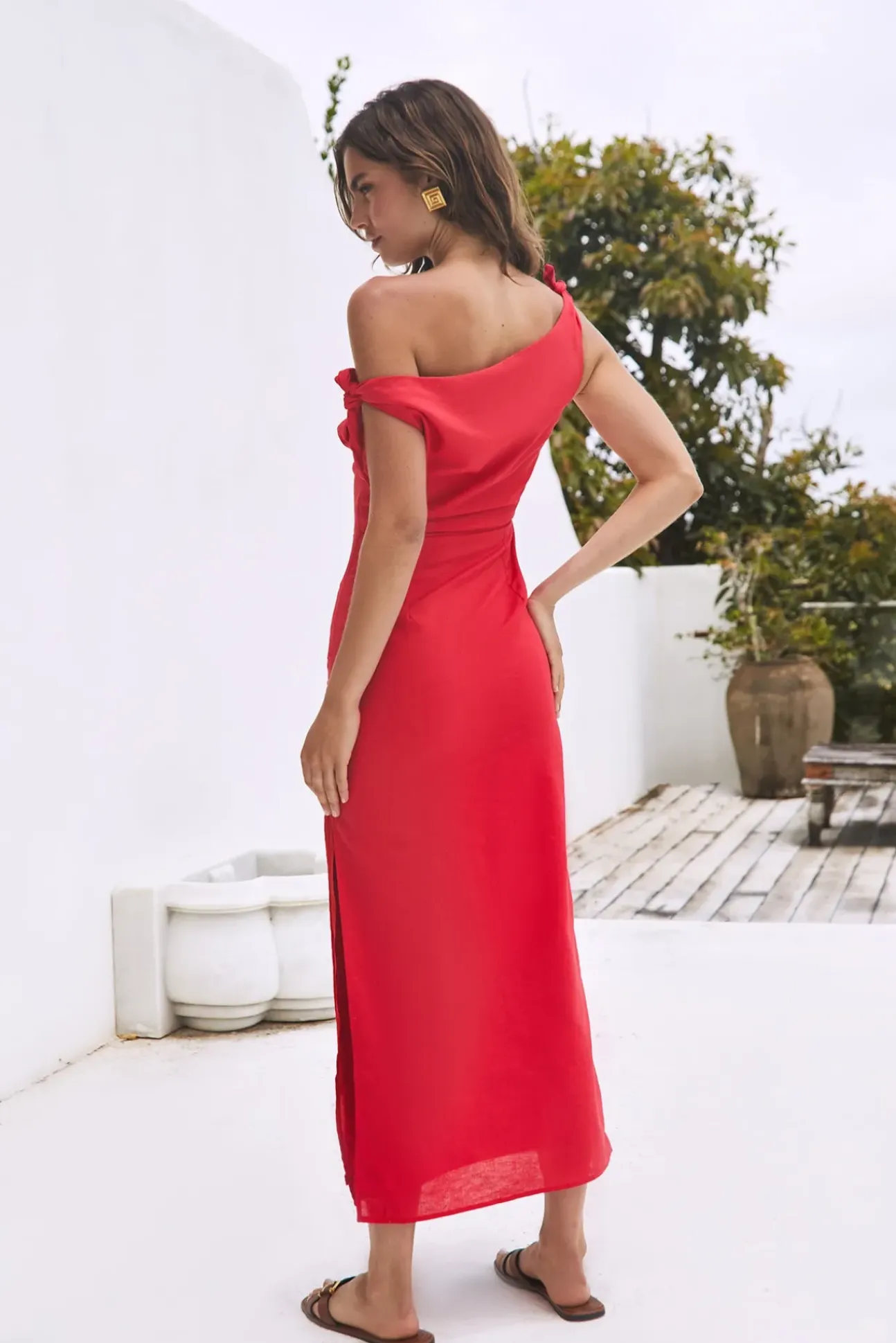 Arctic Allure Linen Maxi Dress Red