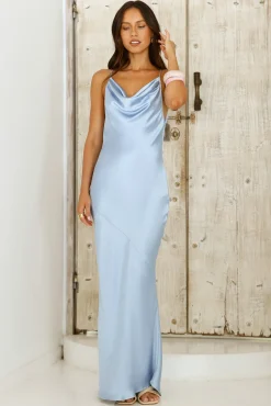 Ariella Satin Maxi Dress Blue