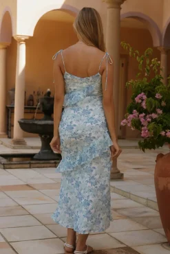 Azure Bloom Midi Dress Blue