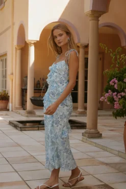 Azure Bloom Midi Dress Blue