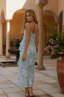 Azure Bloom Midi Dress Blue