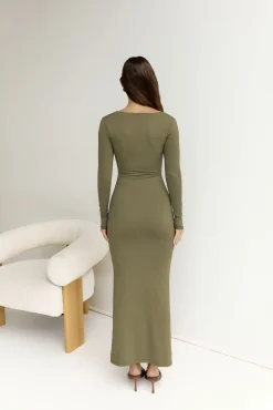 BASE Embrace Shape Long Sleeve Maxi Dress Army