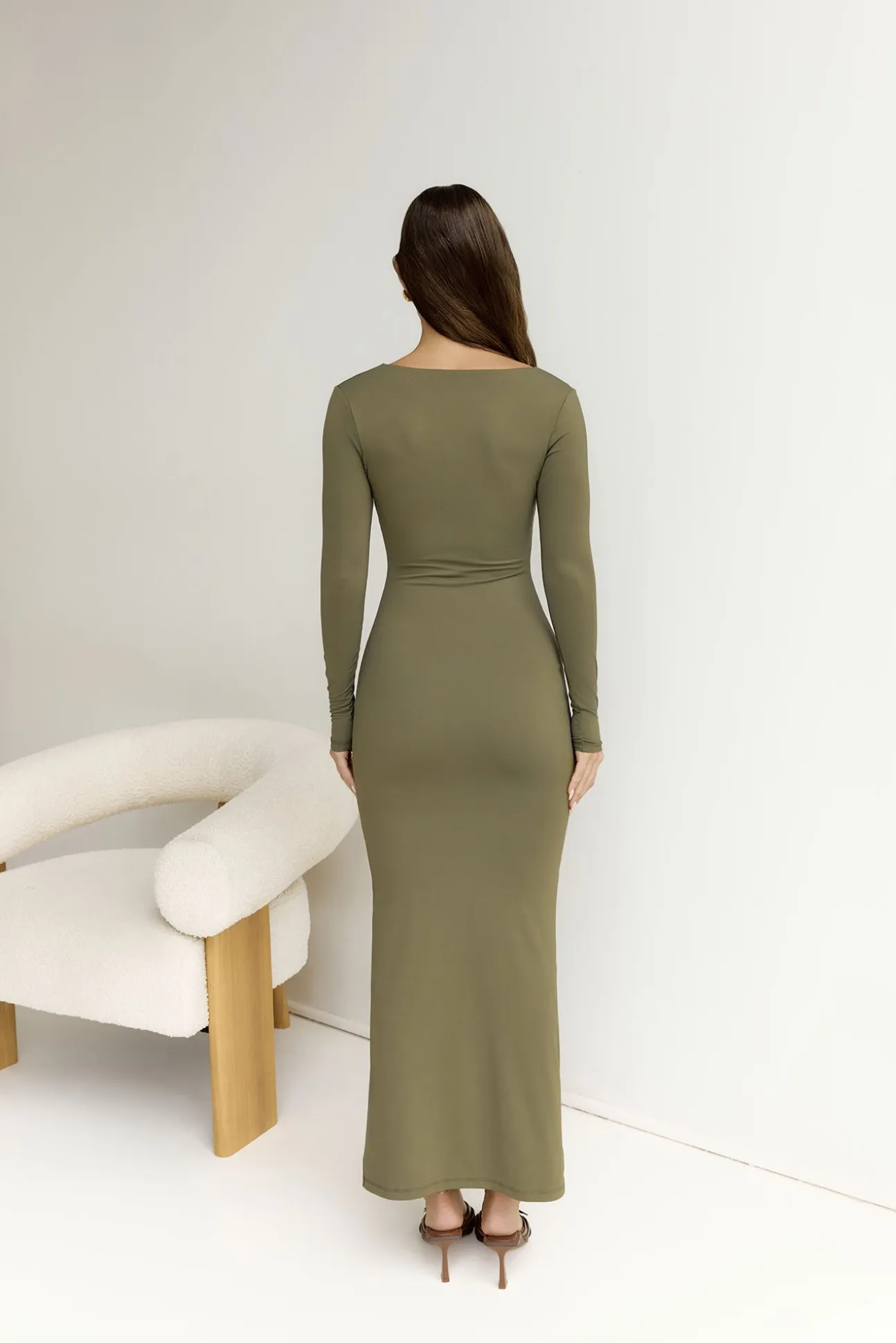 BASE Embrace Shape Long Sleeve Maxi Dress Army