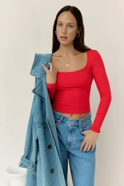 BASE Wear Now Ribbed Long Sleeve Top Red