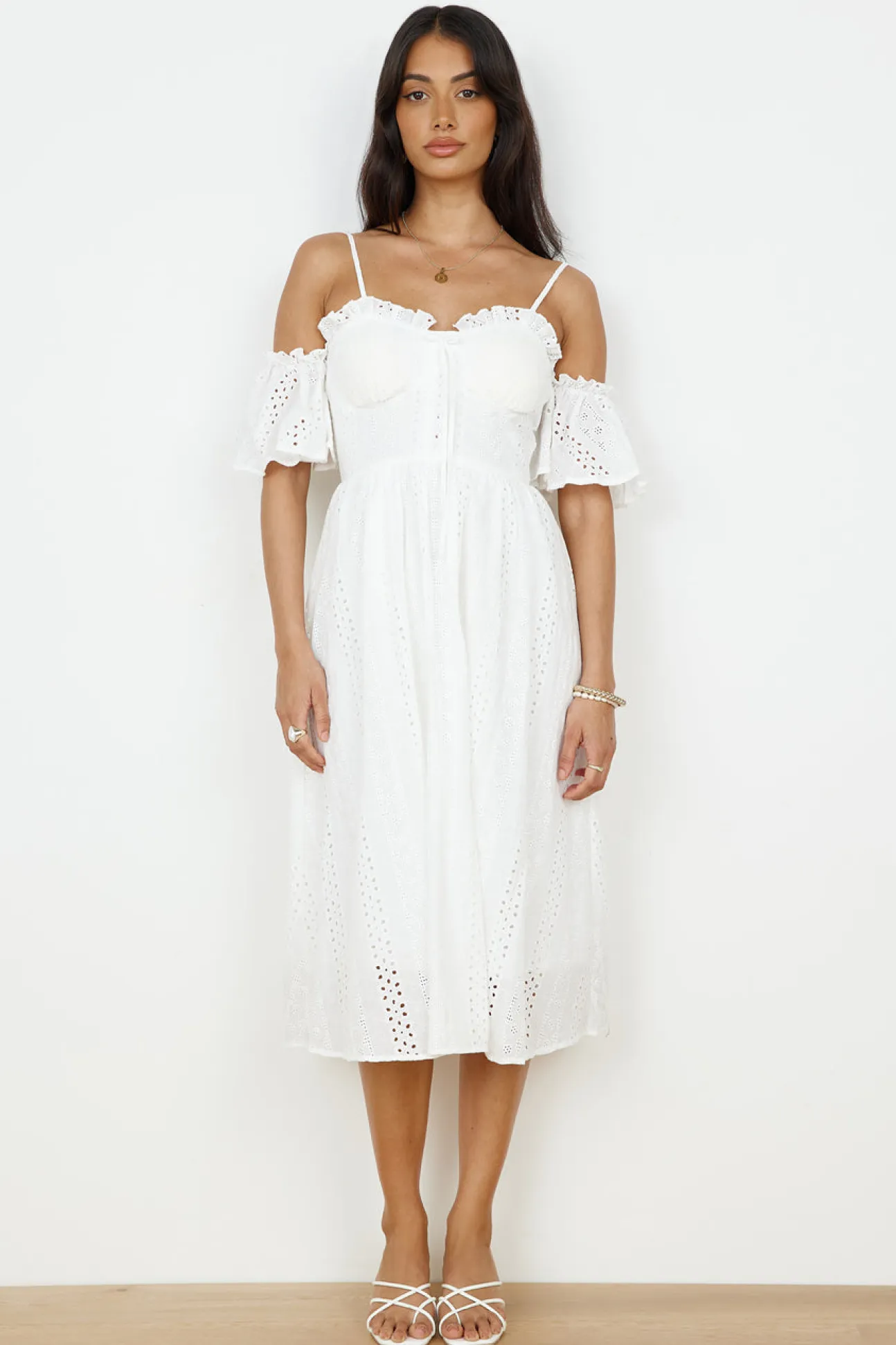 Basque Midi Dress White