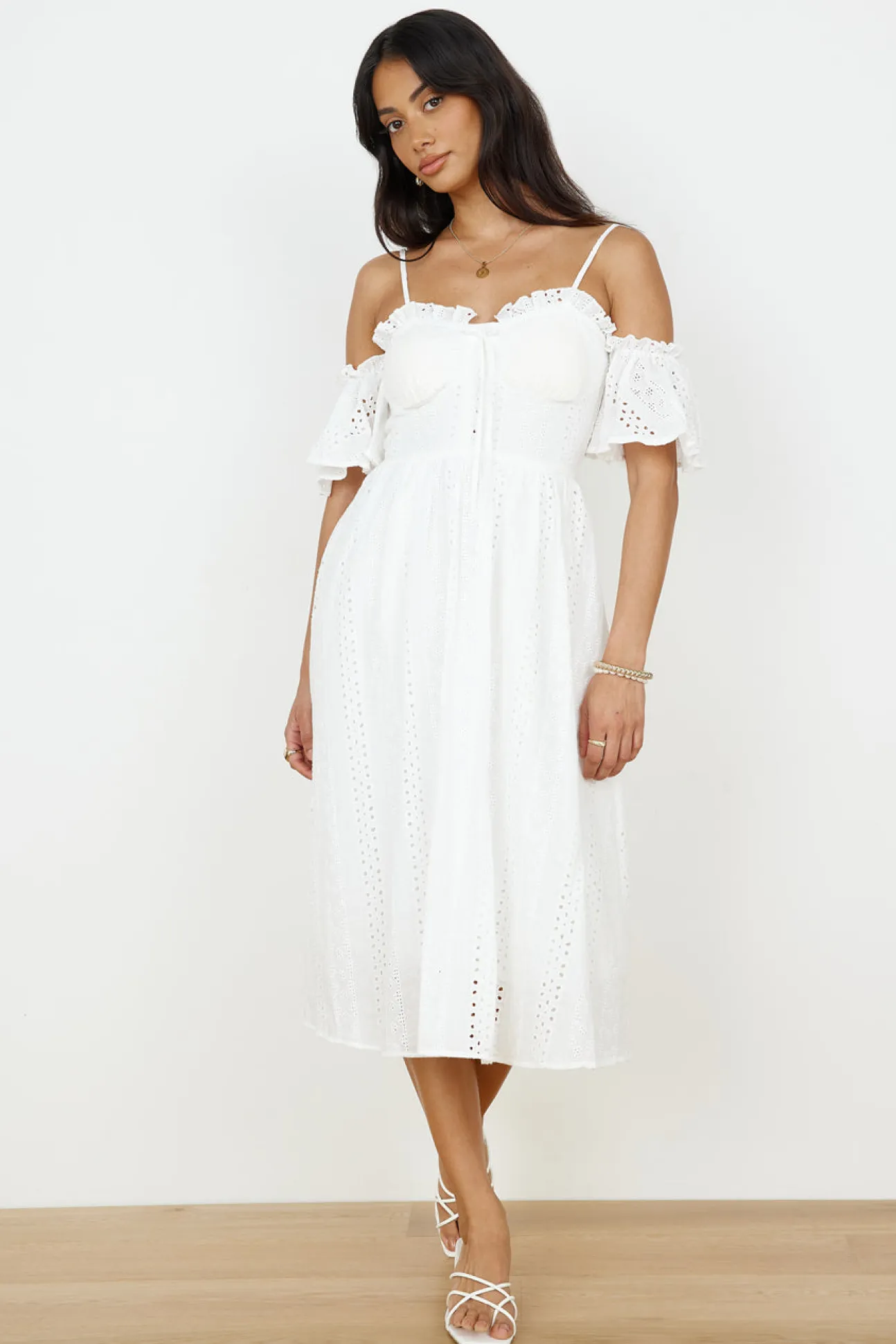 Basque Midi Dress White