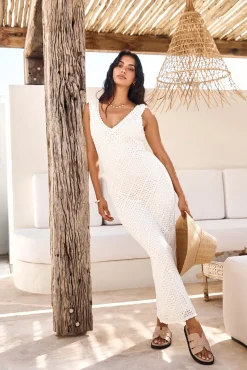 Beach Walk Knit Maxi Dress White