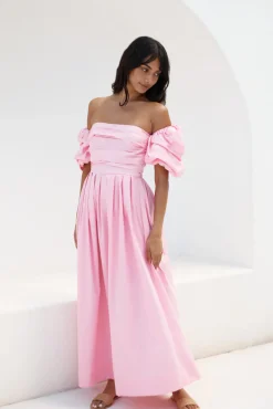 Bella Off-Shoulder Maxi Dress Pink