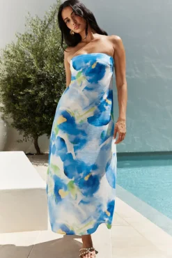 Bliss Cove Strapless Midi Dress Blue
