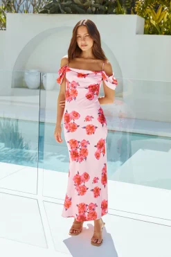 Blooming Love Satin Maxi Dress Pink