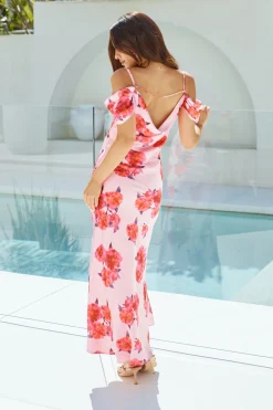 Blooming Love Satin Maxi Dress Pink