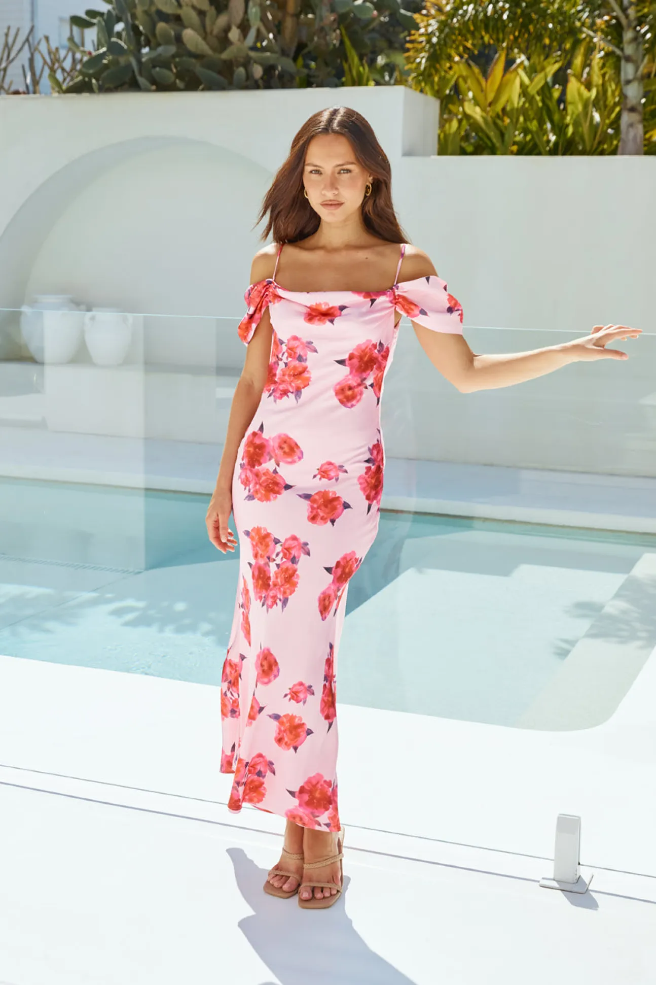 Blooming Love Satin Maxi Dress Pink