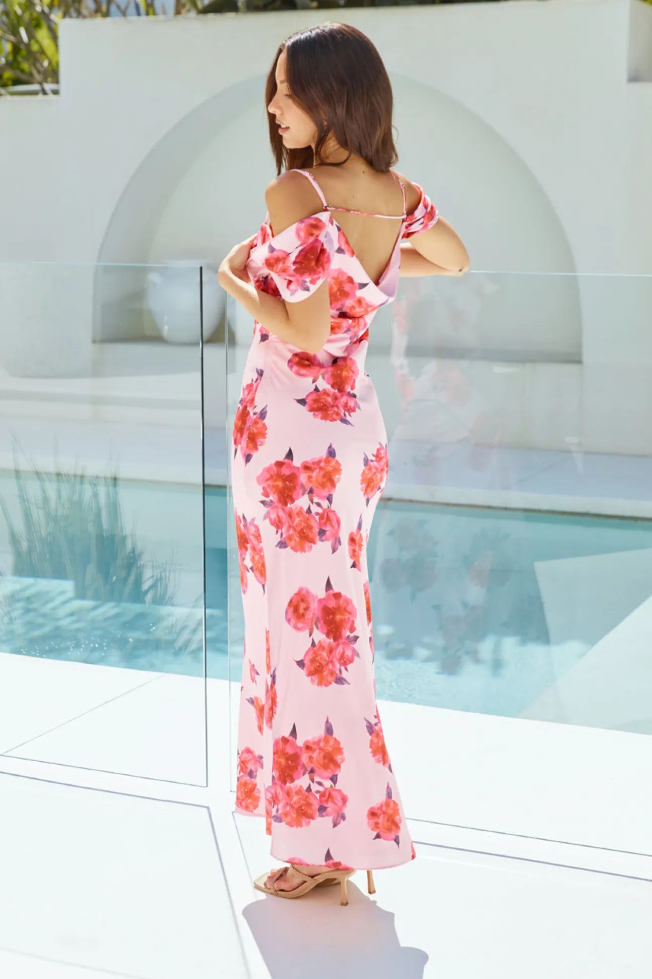Blooming Love Satin Maxi Dress Pink