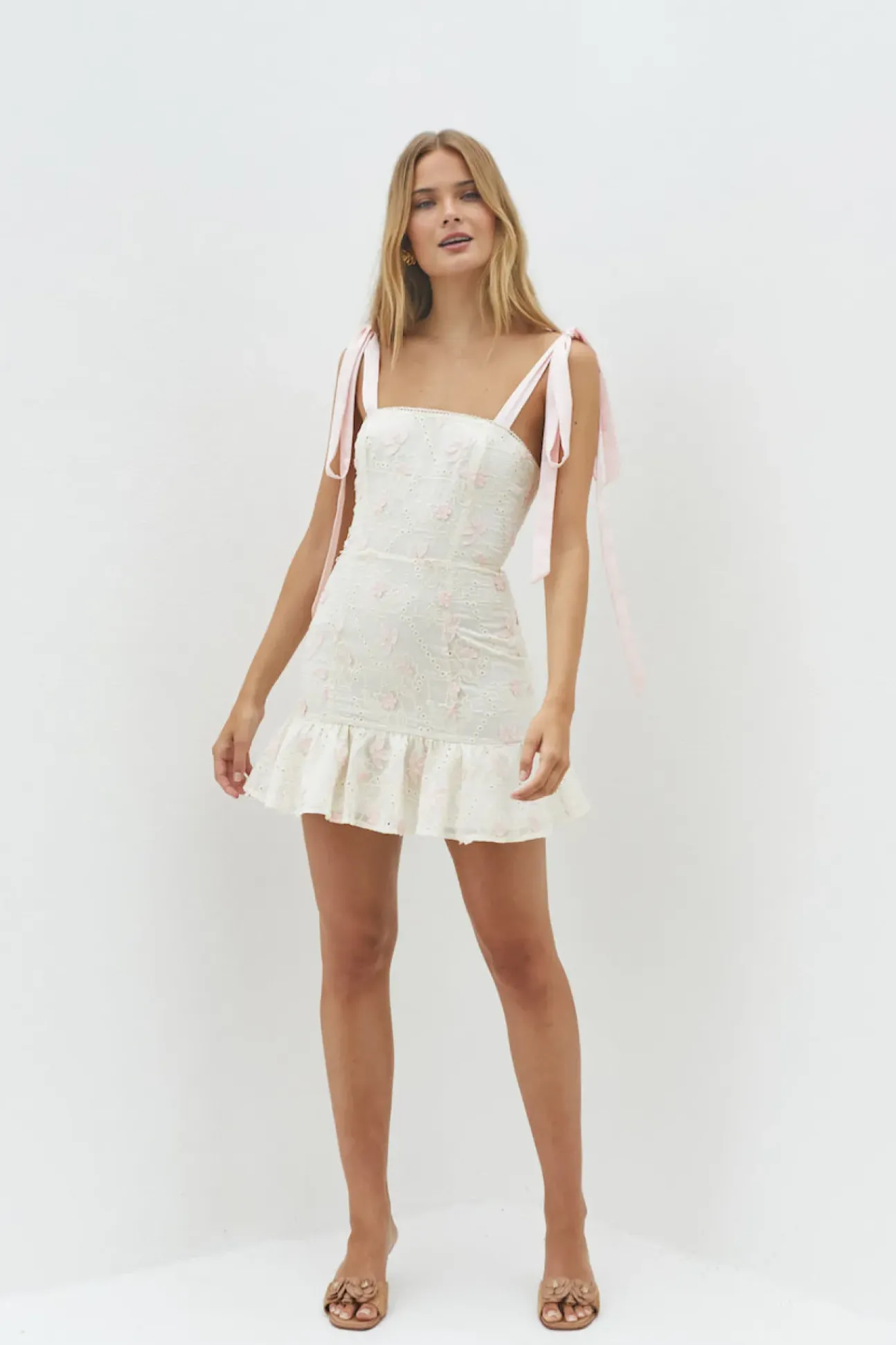 Blossom Embellish Mini Dress Cream