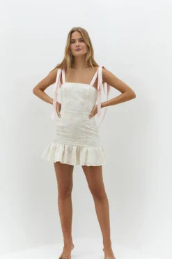Blossom Embellish Mini Dress Cream