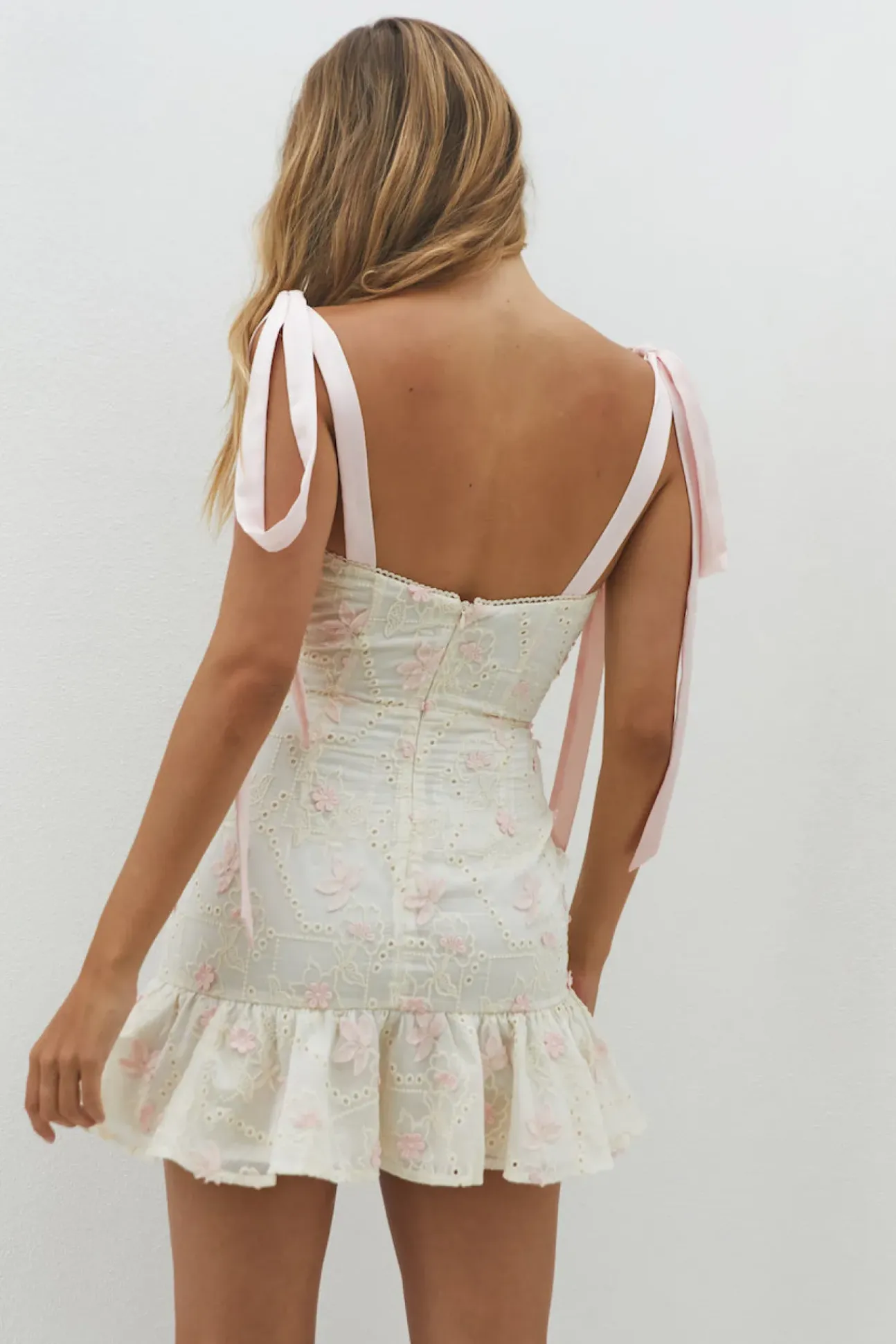 Blossom Embellish Mini Dress Cream