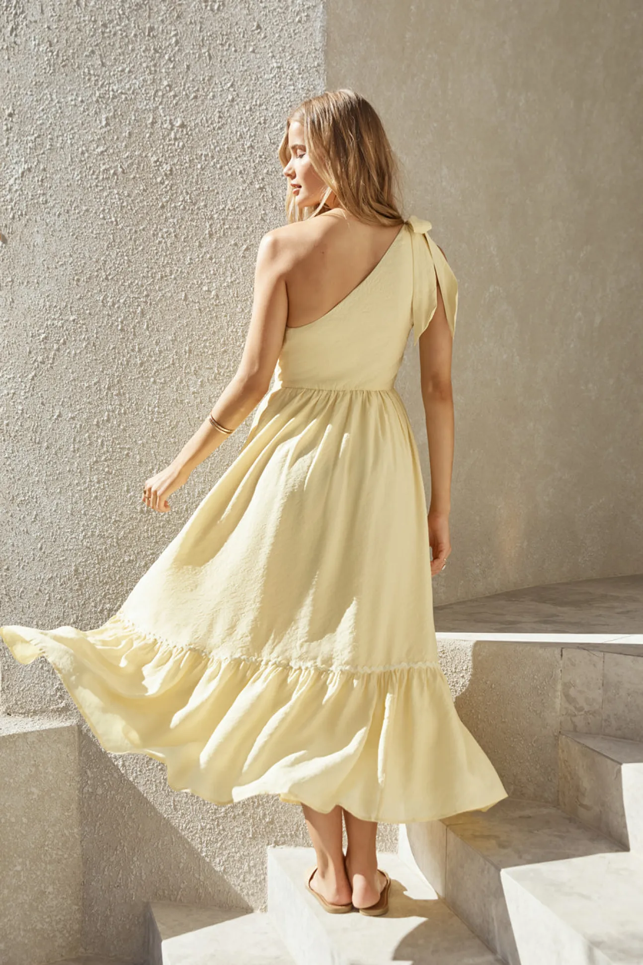 Busy Girl One Shoulder Maxi Dress Yellow