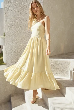 Busy Girl One Shoulder Maxi Dress Yellow