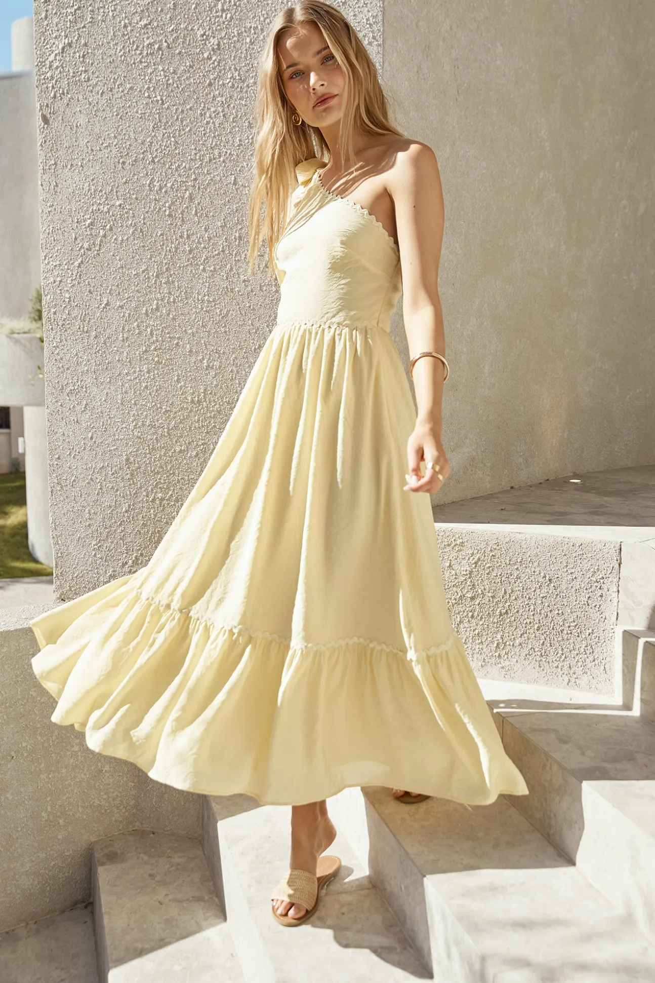 Busy Girl One Shoulder Maxi Dress Yellow