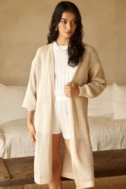By The Fire Longline Cardigan Beige