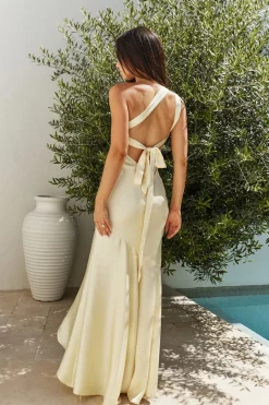 Champagne Chat One Shoulder Maxi Dress Yellow