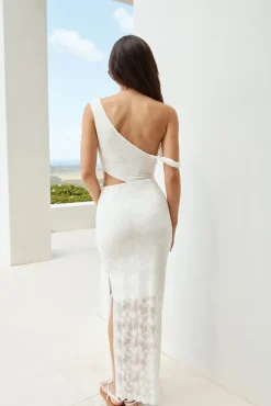 Cheers To Us One Shoulder Lace Maxi Dress White