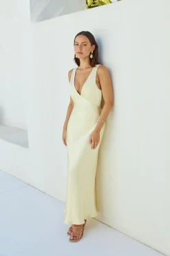 Cheers To You Satin Maxi Dress Yellow