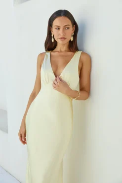 Cheers To You Satin Maxi Dress Yellow