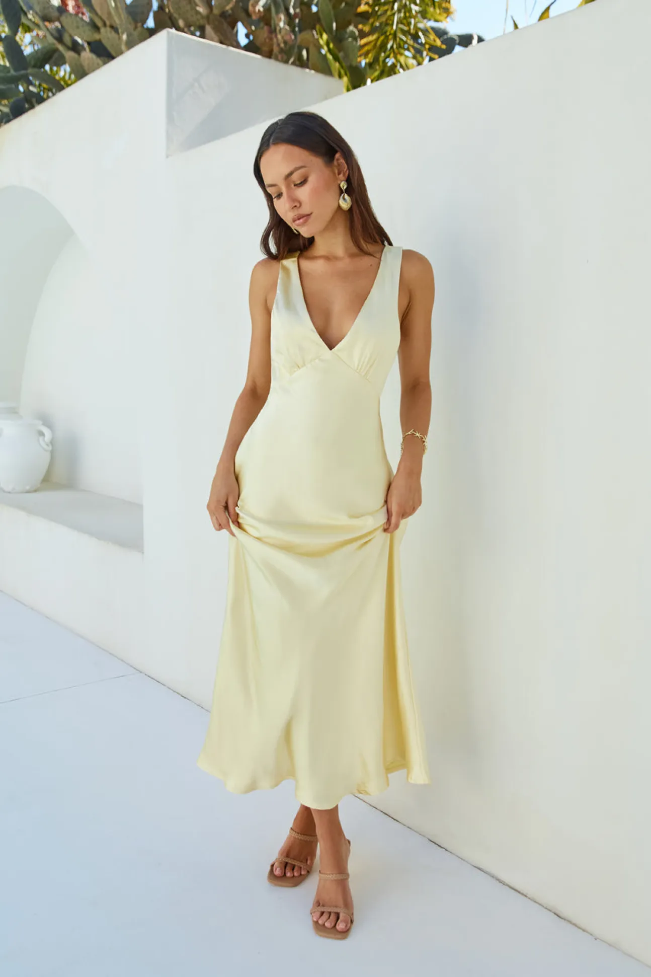 Cheers To You Satin Maxi Dress Yellow
