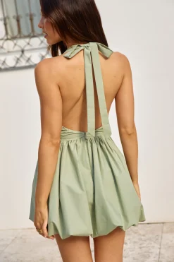 City Lights Bubble Hem Mini Dress Sage