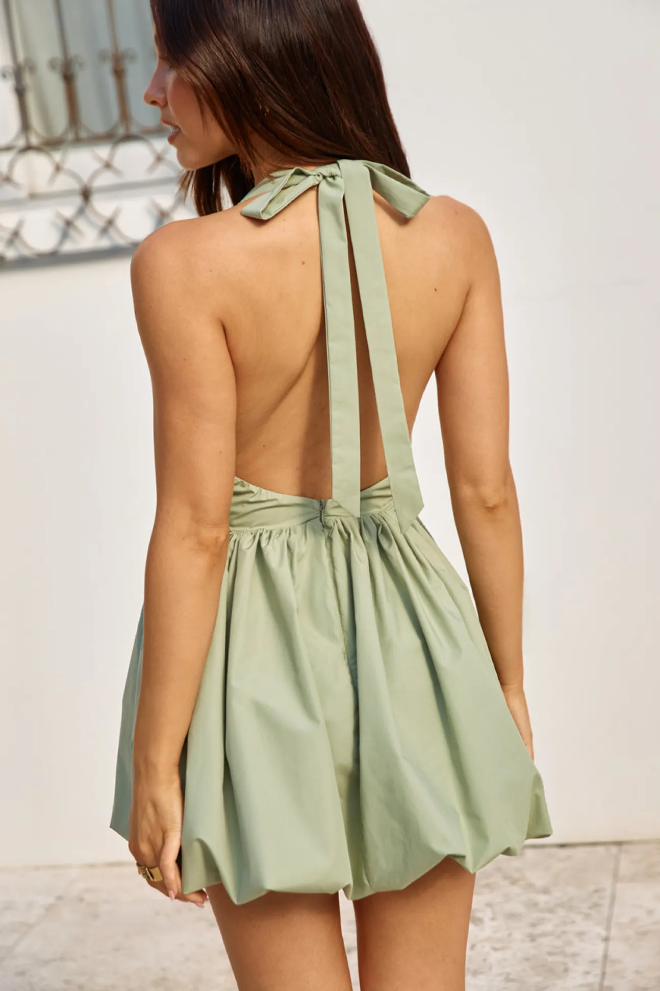 City Lights Bubble Hem Mini Dress Sage