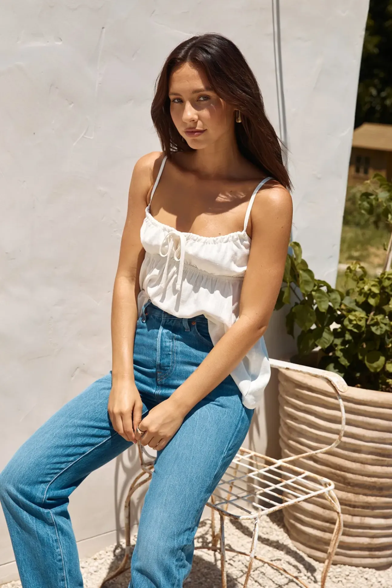 Clarabelle Linen Cami Top White