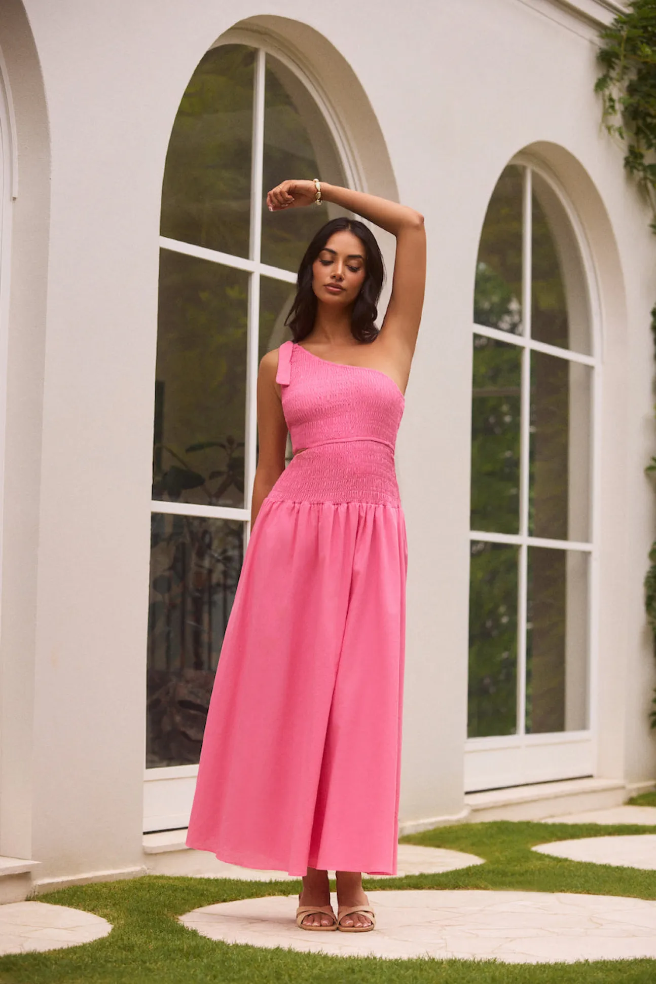 Close Up One Shoulder Maxi Dress Hot Pink