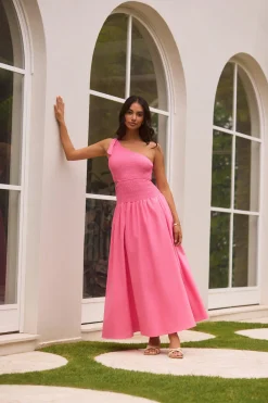 Close Up One Shoulder Maxi Dress Hot Pink