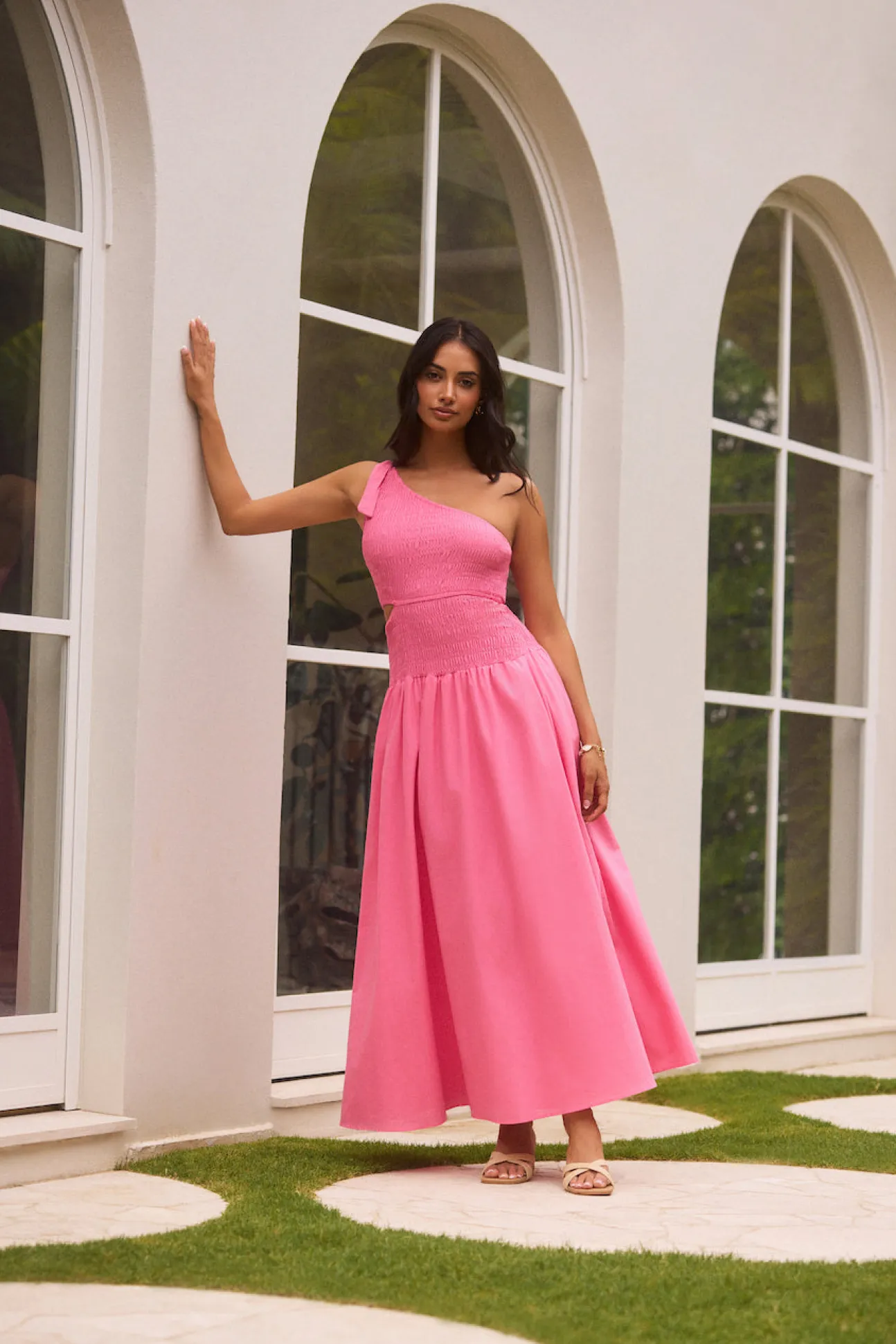 Close Up One Shoulder Maxi Dress Hot Pink