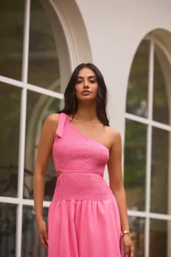 Close Up One Shoulder Maxi Dress Hot Pink
