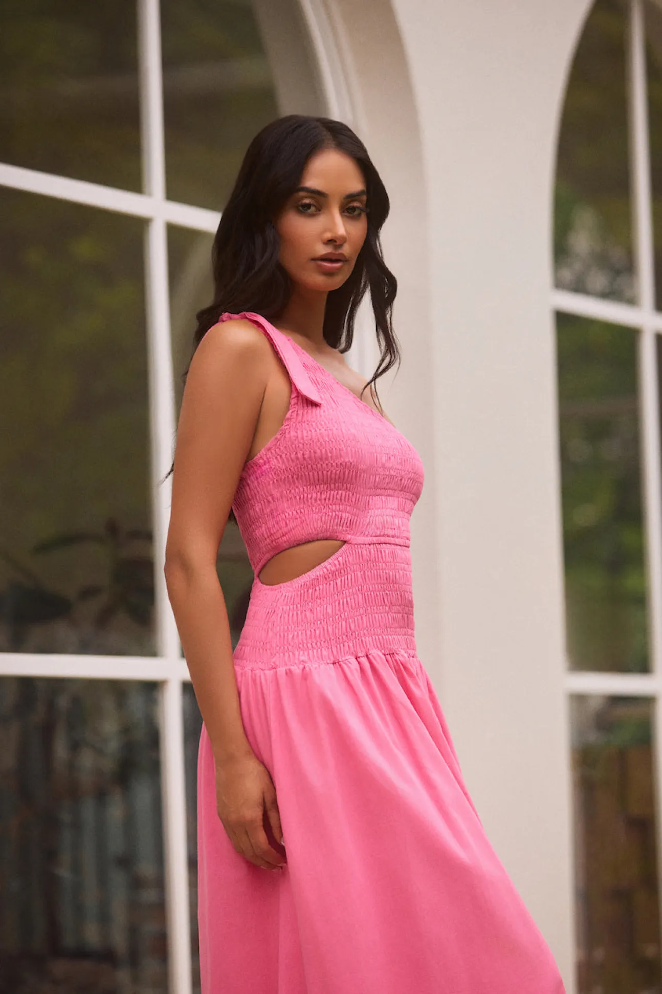 Close Up One Shoulder Maxi Dress Hot Pink