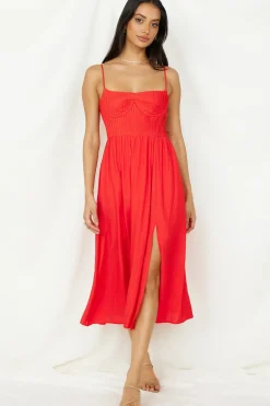 Coastal Dreaming Midi Dress Red