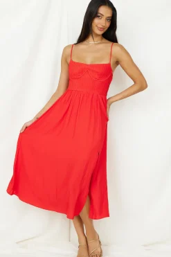 Coastal Dreaming Midi Dress Red