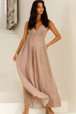 Cobbled Streets Halter Maxi Dress Brown