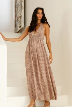 Cobbled Streets Halter Maxi Dress Brown