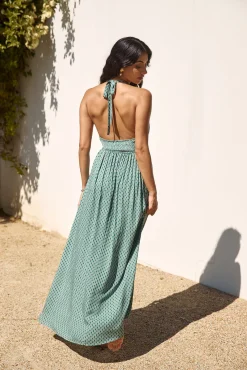 Cobbled Streets Halter Maxi Dress Green